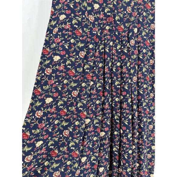 Talbots Vintage Dress Womens Medium/Large Navy Blue Floral Print Button Pleated - Picture 8 of 16